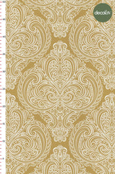 Mustard Color Oriental Damask Pattern Digital Printed Fabric